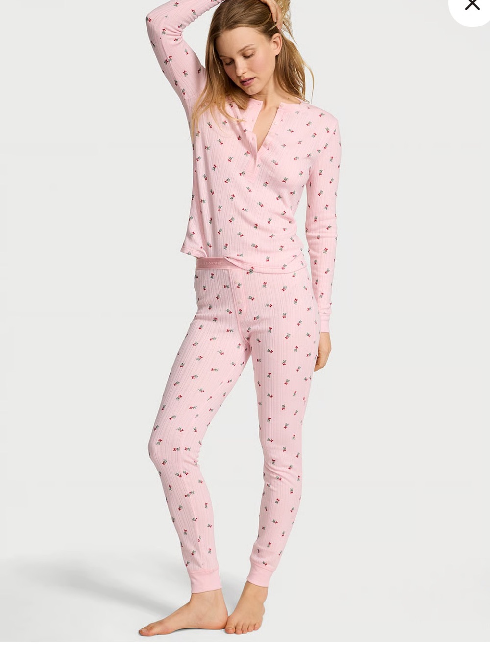 Victoria’s Secret cozy pointelle Henley Long Pajama Top size medium